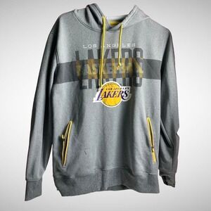 Lakers NBA Jacket Mens Small Grey Pull Over Hoodie Broken Pocket Zipper